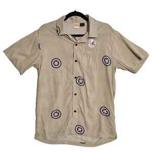 Marvel Captain America beige Men's‎ Button Front short sleeve shirt Size Small